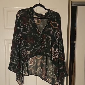 Sheer button down with insect and snake print